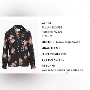 Aritzia Wilfred Tulum Blouse in black/maplewood. Floral pattern button-up.